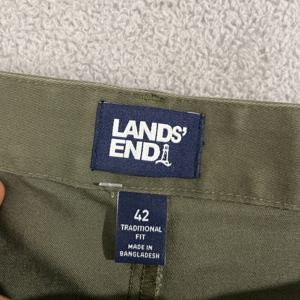 NWOT Lands' End Men's 42 Chino Pants Forest Moss Traditional Fit Elastic Waist - Picture 4 of 8